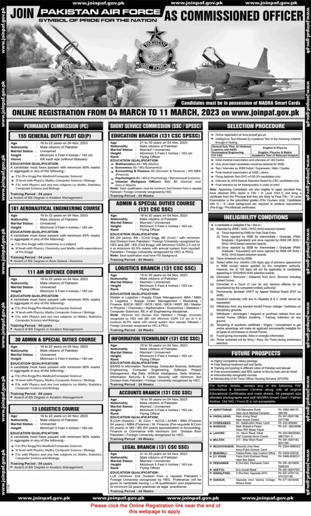 Join Pakistan Air Force as Commissioned Officer 2023 - Online Registration Now Open for SSC, SPSSC & Permanent Commission PC Latest