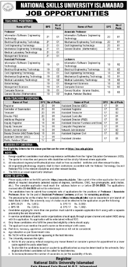 National Skills University Islamabad Jobs 2023 Latest