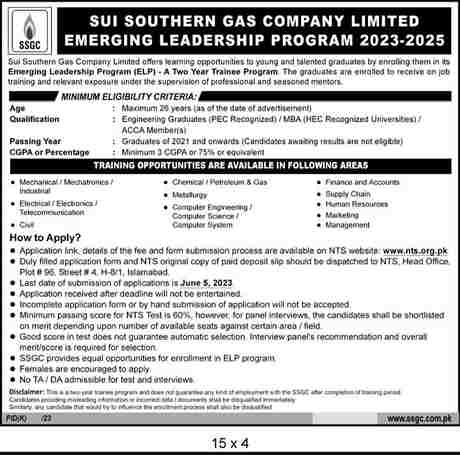 Sui Southern Gas Company Limited Emerging Leadership Training Programme 2023–24