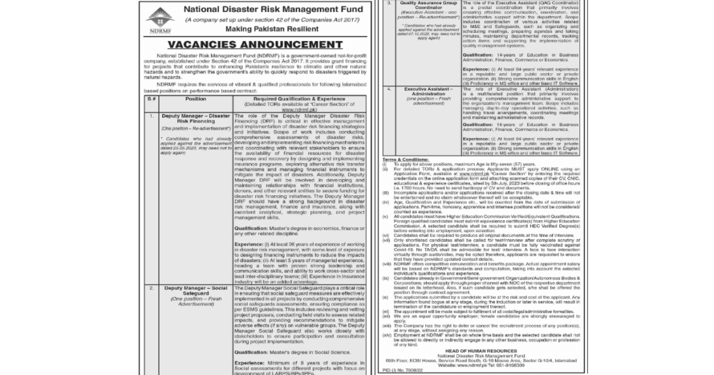 National Disaster Risk Management Fund NDRMF Jobs