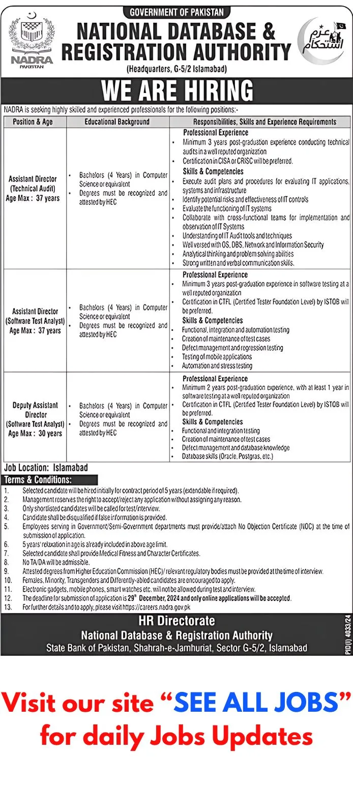 National Database & Registration Authority NADRA Jobs