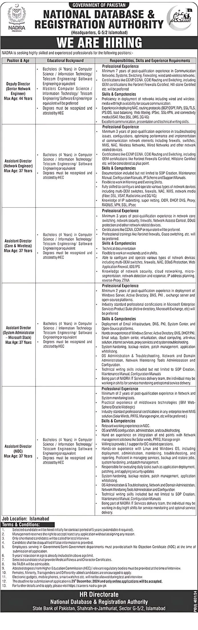 National Database & Registration Authority NADRA Jobs