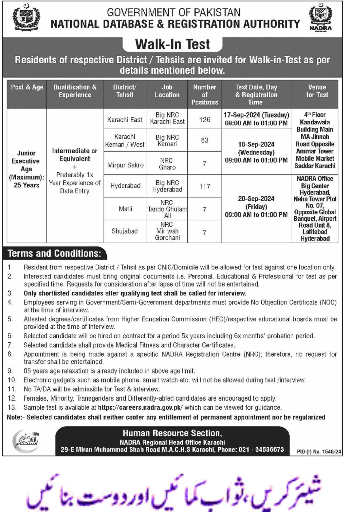 National Database & Registration Authority NADRA Jobs