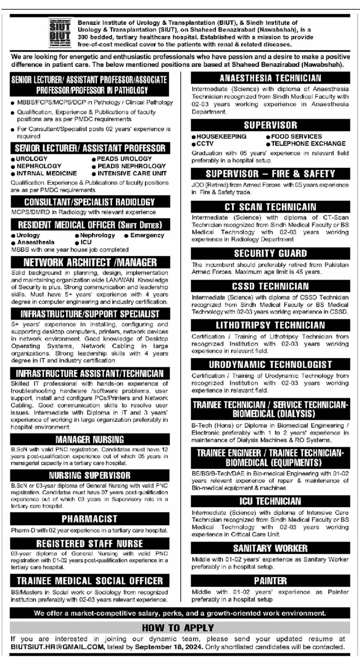 Institute of Urology & Transplantation SIUT Jobs Advertisements