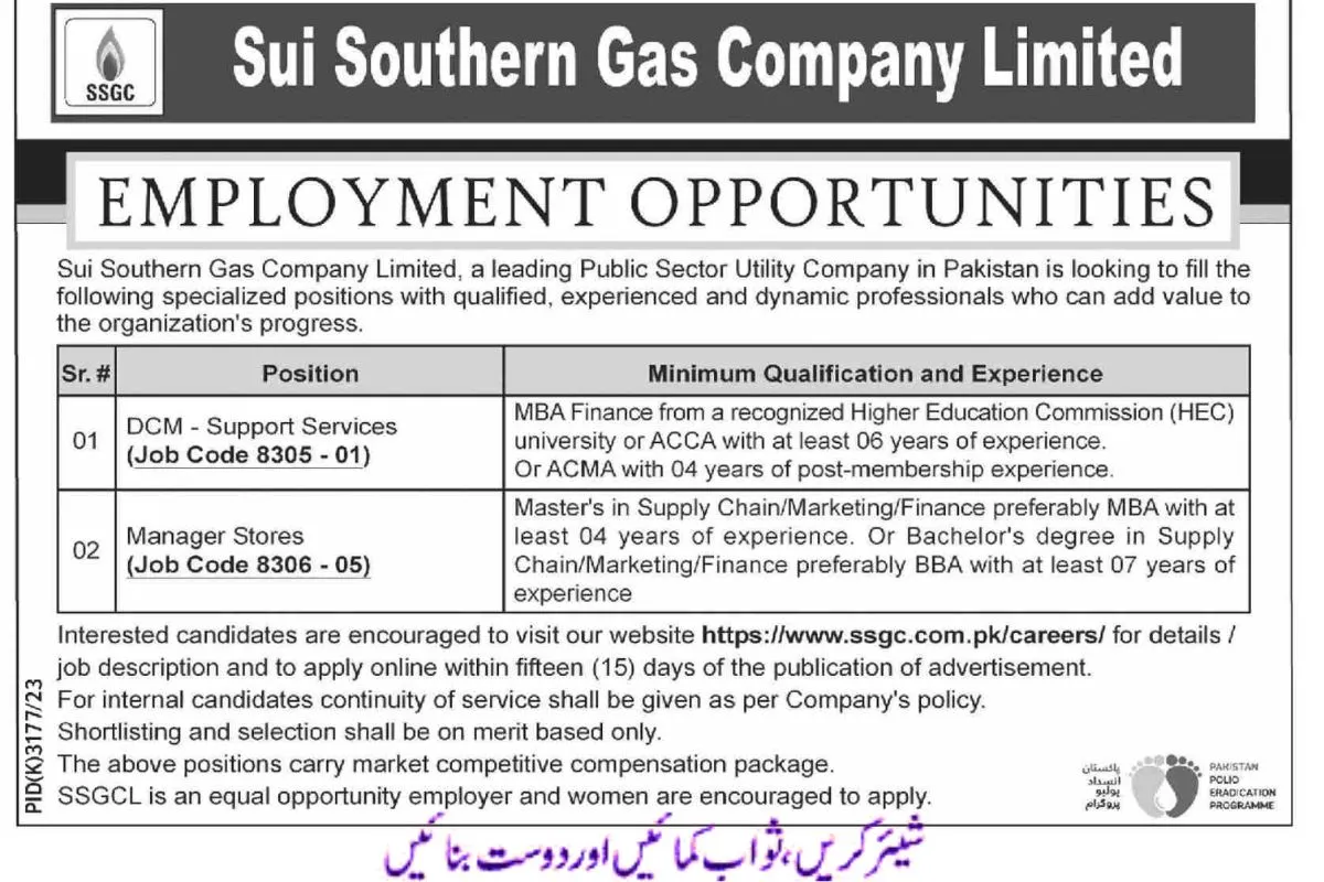 Sui Gas Jobs Advertisement