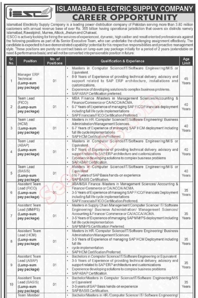 Islamabad Electric Supply Company IESCO Jobs