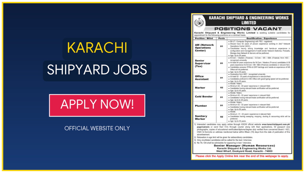 Karachi Shipyard and Engineering Works Jobs Advertisement August 2026 Apply Online
