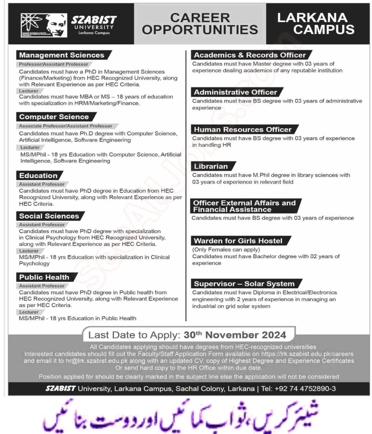 Latest SZABIST Jobs