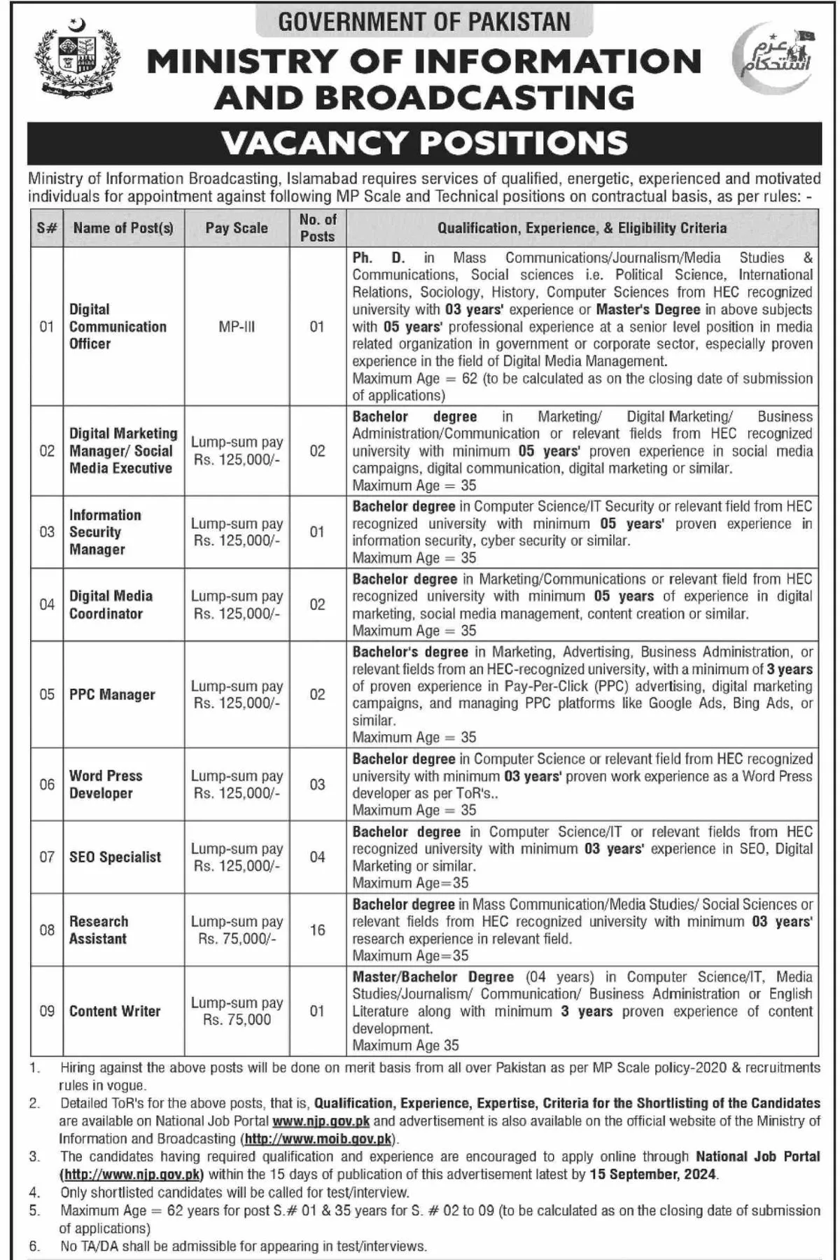 Ministry of Information and Broadcasting Jobs