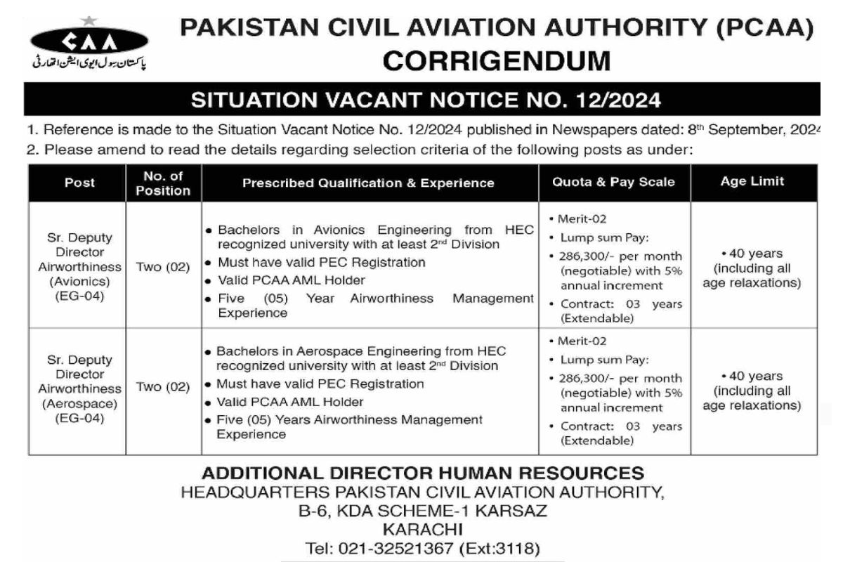 Pakistan Civil Aviation Authority PCAA Jobs