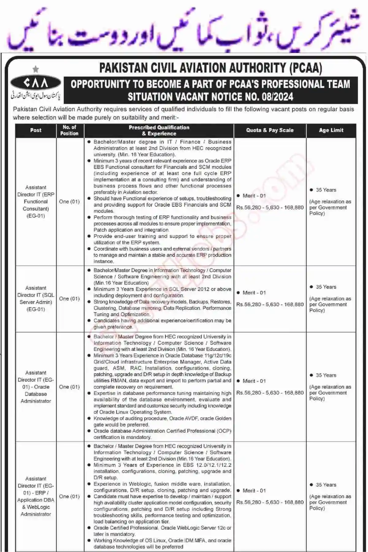 Pakistan Civil Aviation Authority PCAA Jobs