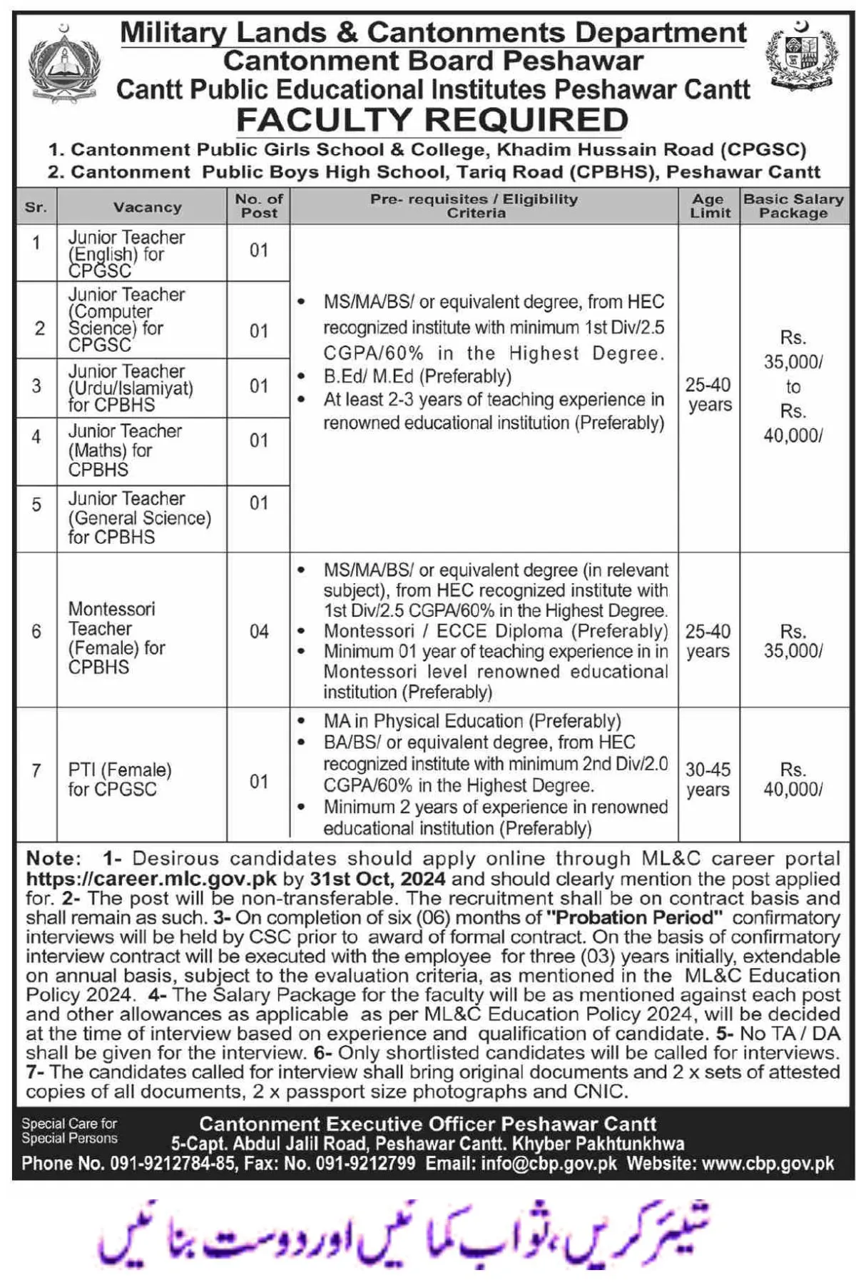 Military Lands and Cantonments Department Jobs