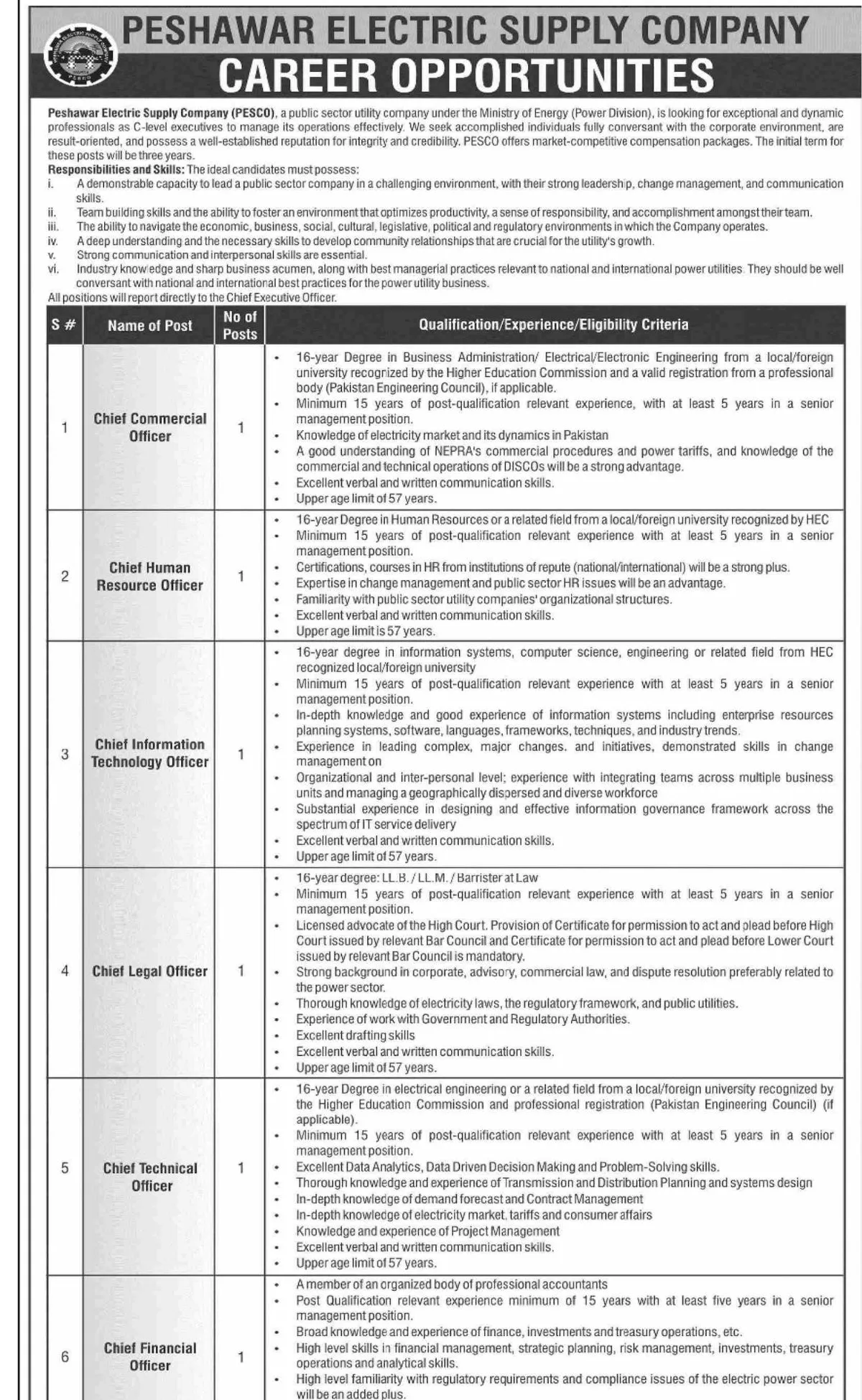 Peshawar Electric Supply Company Jobs or PESCO Jobs