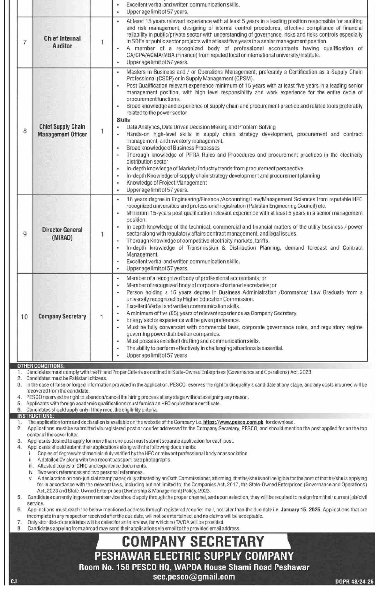 Peshawar Electric Supply Company Jobs or PESCO Jobs