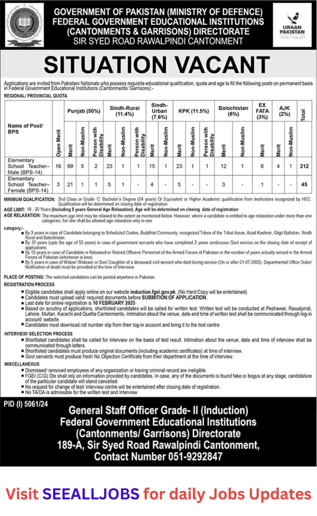 250+ Latest FGEI Jobs Advertisement