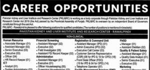 PKLI Rawalpindi Jobs September 2026 October Pakistan Kidney and Liver Institute and Research Center Advertisement