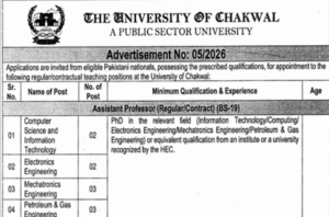 University of Chakwal Jobs Advertisement 2026 September